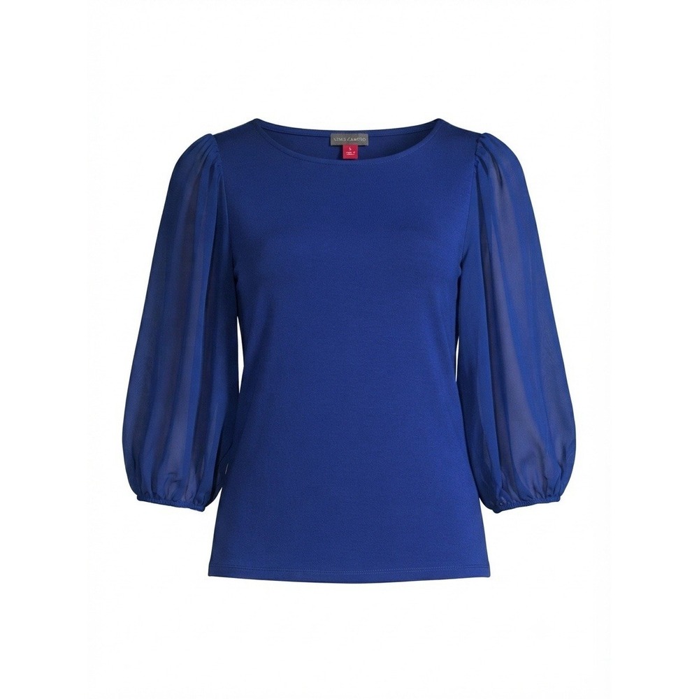 Vince Camuto Small Blue Long Sleeve Bishop Chiffon Sleeve Blouse Top A9-076